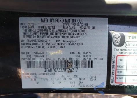 2007 Ford Fusion Se from USA, damaged, VIN 3FAHP07Z27R126217